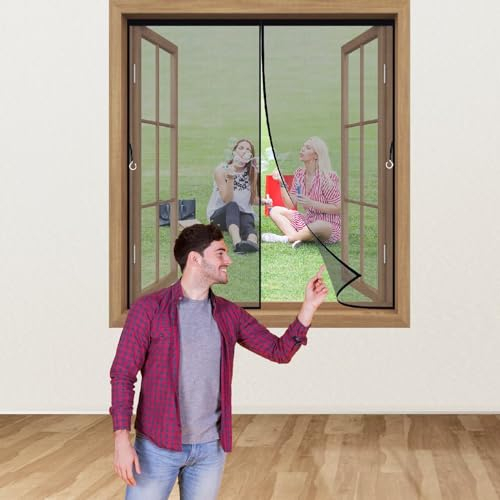 Fenster Fliegengitter mit selbstklebenden Magnetstreifen 300x290cm Schwarz Zuschneidbar auf Fenstergrößen Ohne Bohren Dachfenster Fliegengitter für Fenster Sommer Insektenschutz Fliegennetz Fenster