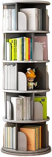 GaRcan Drehbares Bücherregal, drehbares Bücherregal mit 5 Regalen, multifunktionales, um 360 Grad drehbares Bücherregal für Schlafzimmer, Wohnzimmer und Heimbüro (grau, 50 x 157 cm)