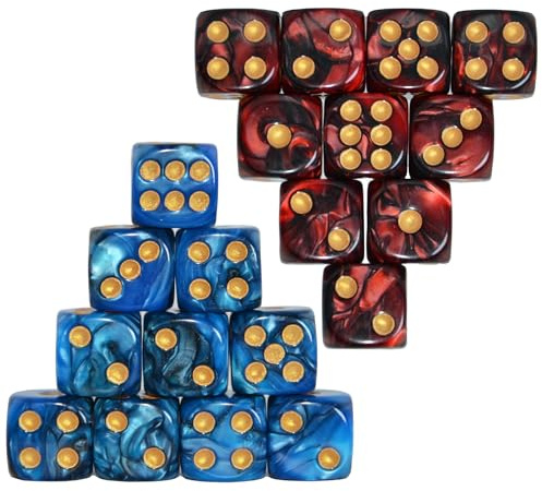 Colored Dice 20 PCS,16mm D6 Polyhedral Dice Set,6-sided Acrylic Dice for Classroom Math Learning Board Games Playing and Rolling (Blue Black and Red Black)