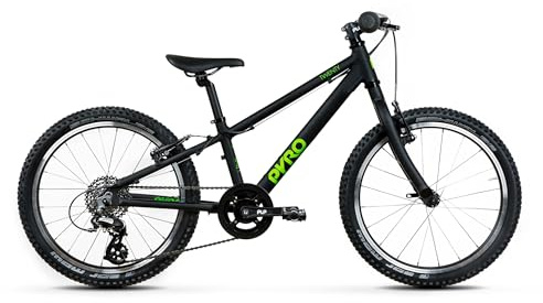 TechniBike PYRO Twenty - leichtes Kinderfahrrad 20 Zoll für Mädchen und Jungen (Lenker mit Microshift 8-Gang Kettenschaltung, ergonomischer Sattel, ab 7,8kg), Matt-Schwarz