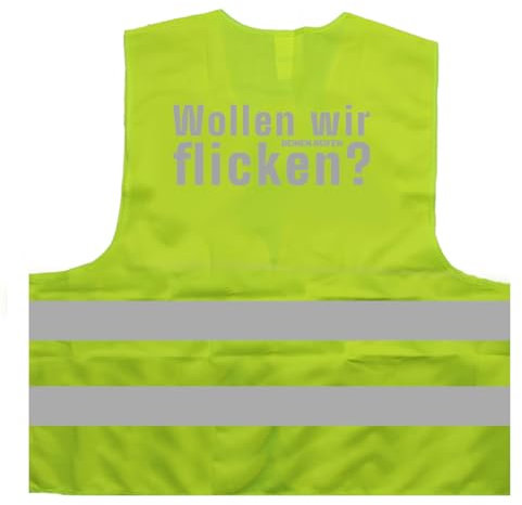 Wollen wir deinen Reifen Flicken lustige Sprüche Mechaniker Warnweste BZW. Signalweste mit reflektierendem Aufdruck - Größe L/XL, Gelb