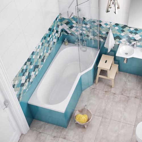 ECOLAM Badewanne Duschbadewanne Be Spot 160x80 cm rechts + Glasabtrennung | Set Acrylwanne + Glas Badewannenabtrennung Top QUALITÄT | Ablaufgarnitur Füße Komplett-Set Design