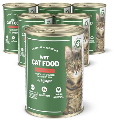 by Amazon Getreidefreies Katzennassfutter, Dose, Pastete Rind, 6 x 400 g