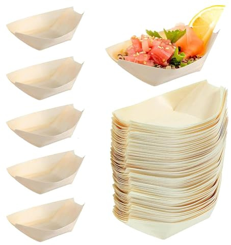 Lansls 100 Piezas Platos Bambú, de Aperitivo Desechables, Servir Comida Desechables, Madera Platos Desechables, Platos de Madera, Bandejas Desechables, Cuenco Cartón Desechables, para Bodas, Fiestas