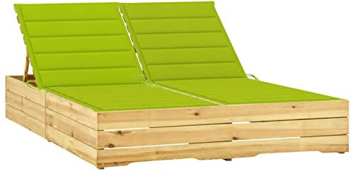 ShGaxin Doppel-Sonnenliege mit Hellgrünen Auflagen Kiefer Imprägniert, Gartenliege, Liegestuhl, Sonnenstuhl, Sonneninsel Outdoor, Liegen, Gartenmöbel, Bäderliege, Relaxliege - 3065980