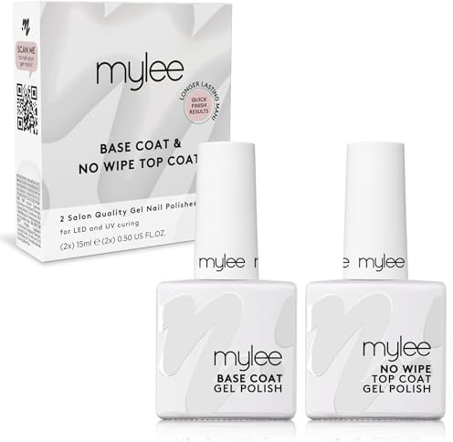 Mylee Top & Base Coat Sans Résidu pour Gel Vernis À Ongles 2x10ml UV LED - Finition longue durée, facile et rapide pour les ongles naturels, extensions en acrylique - Pour pédicure et manucure