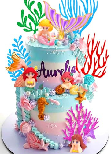 LaVenty Süße Mini Meerjungfrau Kuchen Topper: 6 Stück, 14 Teile - Pink, Rot, Meerjungfrau Party, Feier, Kuchen Topper