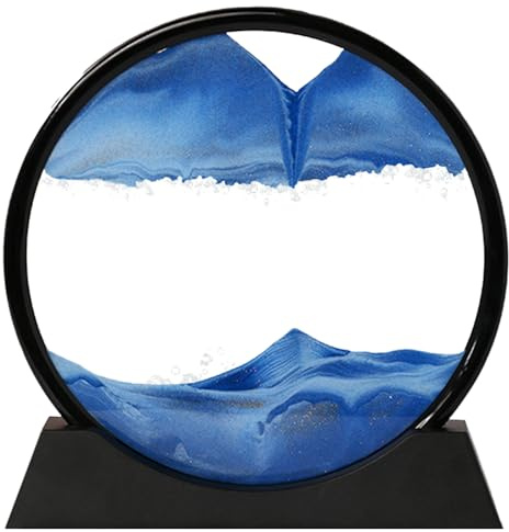 Tel Charme * Sabbia mobile – 3D Quicksand Pittura Decor – Vetro rotondo 3D Deep Sea Sandscape – rilassante decorazione per la casa giocattolo da scrivania per la casa (7 pollici – blu)