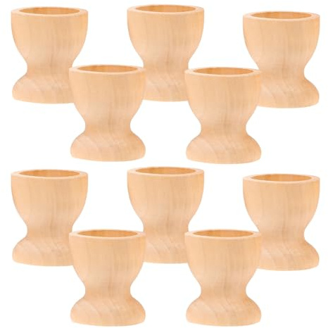 NUOBESTY Wooden Egg Cup, 10pcs Wooden Egg Holder Unfinished Wooden Egg Stands Easter Egg Cup Holder for Easter, DIY Crafts