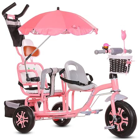 Kids Tricycle Children's Trolley, Double Seat, Multifunction Preschool Daycare Tricycle Kids Outdoor Playground Equipment,for Toddlers 1-65 Years Up(Pink)