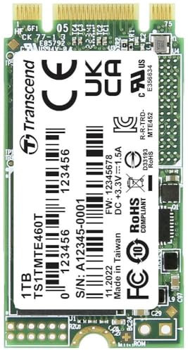 Transcend MTE460T 1TB Interne M.2 PCIe NVMe SSD 2242 PCIe NVMe 3.0 x2 Industrial TS1TMTE460T