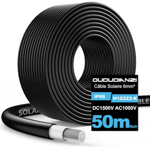 Oududianzi Solar Cable 6mm2 50m, Cable Placa 10/15/20/25/30/50m, Solar Cable de Extensión para Panel Solar, Cable Fotovoltaico, Cable de Extensión Solar Para Paneles Solares Sistemas (50m Negro)