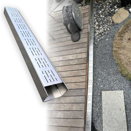 Abflusskanal-Set für den Außenbereich, Metall-Entwässerungsgraben-Kanalisationsgittersystem, dekorativer Garagen-Garten-Bodenablauf mit Gitter, 100 cm lang (3,5 x 3 cm) ()