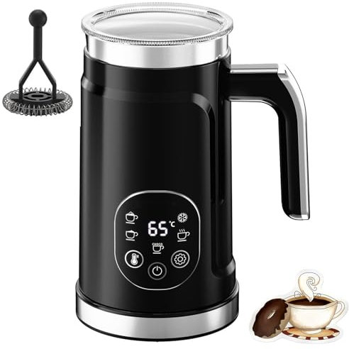 Milk Frother Electric 5 in 1 - Automatic Milk Frothers,300ml Automatic Warmer,Milk Steamer and Frother Whisk with Temperature Adjustment,Hot & Cold Milk Foamer for Latte Coffee Chocolate(Black)