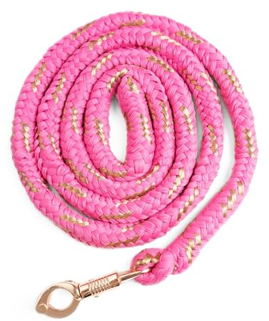 Führstrick Pferd mit Panikhaken Rosegold Pferde Strick Länge 2m viele Farben mit Glitzer (Pink-Gold)