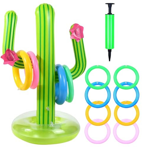 HTTDSLF 1 Jouet Gonflable pour Cactus, Cactus Gonflable Jeu de Lancer D'anneau, Jeu de Lancer d'Anneaux, 8 Pinces, Jeux Piscine Exterieur Hawaii Party