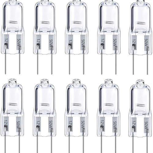 NTZTO G6.35 Halogen Bulb 12V 20W (10 Pack) - 2700K Warm White Dimmable GY6.35 Base, 390LM for Projectors, Track Lighting, Stage Lights - 2000Hrs Lifespan 50w10pack
