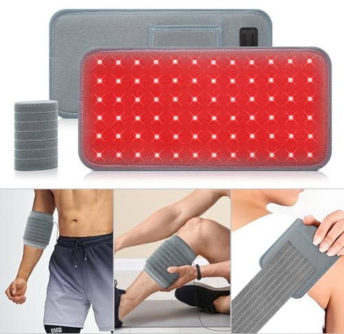 Hottoerak Rotlichtlampe Gürtel, 72LEDs 660nm & 850nm Infrarotlampe mit 10/20/30Min Timer, 5 Helligkeitsstufen Red Lights, Flexibles Tragbares Infrarotlampe Gürtel ZurDraußen, Fitnessstudio, Zuhause