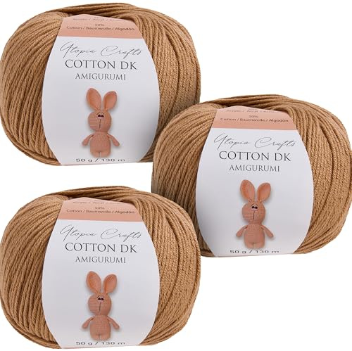 Utopia Crafts Amigurumi Cotton DK Yarn for Crochet and Knitting 50% Cotton, 50% Acrylic Blended, 3X 50g (Strong Beige)