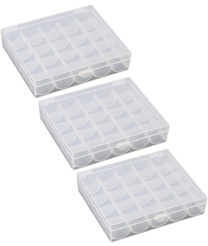 MUELODSIC 3 Stück Leere Transparente Spulenbox 25 Fächer Kunststoff Nähmaschinenspulen Organizer Aufbewahrungsbox Bastelbox Mit Sicherem Verschluss Für Nähzubehör Und Kleinteile