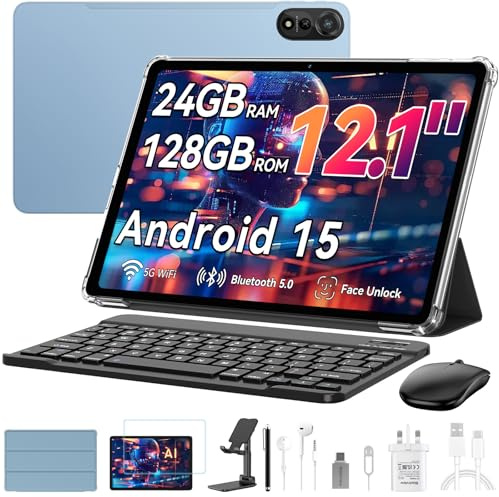 Blackview MEGA 2 Tablet, 4G LTE Cellular Unlocked Tablet with SIM Card Slot, 24 GB RAM (6+18) 128 GB ROM, 2K IPS Display, Dual Band Wi-Fi, GPS/Galileo, Bluetooth 5.0, 12 Inch, Android 15 - Grey