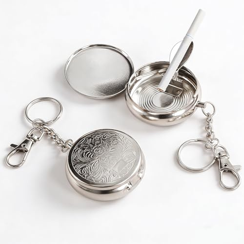 JOOTUEPO 2 Pezzi Posacenere Portatile, Portacenere Portatile da Tasca, Portaceneres Tascabile in Metallo Sigillato Antiodore con Portachiavi per Viaggi, Passeggiate