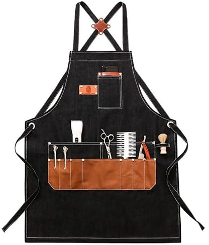 Lorheyar Werkzeugschürze Mit Leder Taschen Mit Verstellbaren Trägern Für Friseur, Küche, Gärtner Herren Damen ArbeitsschürzeBlack,One Size