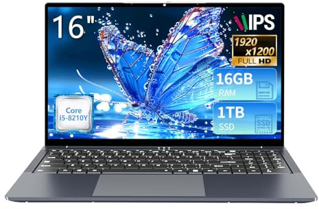 KeeUiU 16 Ordenador Portátil Core i5 8210Y (hasta 3.6 GHz) Procesador 16GB RAM 1TB SSD Pantalla IPS Teclado Numérico Retroiluminado RJ45 USB3.0 HDMI BT 5.0 – PC Portátil para Multitarea y Movilidad