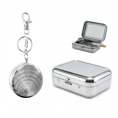 Portable Ashtray - 2 Pcs Mini Metal Ashtray with Lid, Odour Resistant Portable Ashtrays for Cigarettes, Cigarette Ash Container for Travel Camping Indoor Outdoor