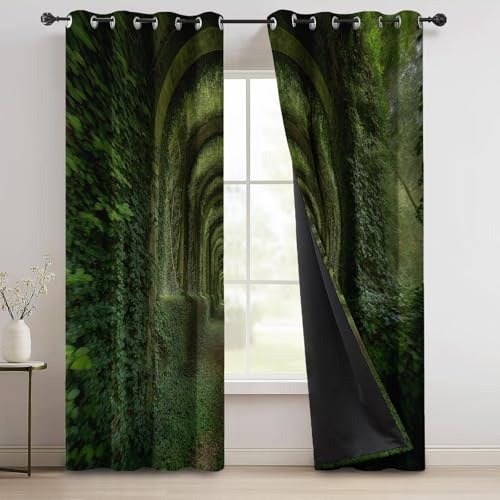 Tende in stile naturale edera da parete vegetale, 85 x 200 cm, tenda oscurante stampata verde con occhielli, in poliestere, tende termiche moderne per camera da letto e soggiorno adulti, set di 2