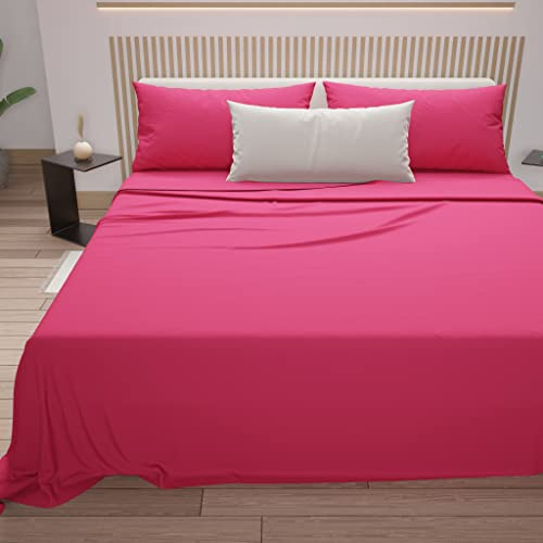 PETTI Artigiani Italiani - Set Lenzuola Cotone Matrimoniali 4 Pezzi, Completo Letto con Lenzuolo Sopra, Lenzuolo Sotto con Angoli Elasticizzati e 2 Federe Lenzuola Fuxia