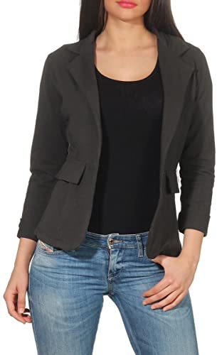 Malito Femme Classique Veste Basic-Look Court Jersey Blazer 1654 (Gris foncé, XL)