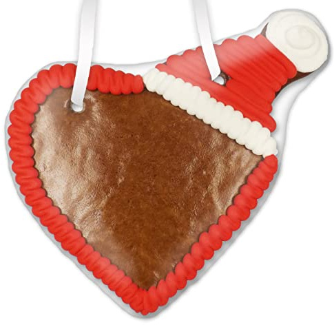 Lebkuchenherz Rohling mit Weihnachtsmütze und verziertem Rand, ca. 20 cm | LEBKUCHEN WELT Zum Verzieren & Beschriften | Weihnachtsdeko selber basteln | Tischkarten Weihnachten | schöne Winterdeko