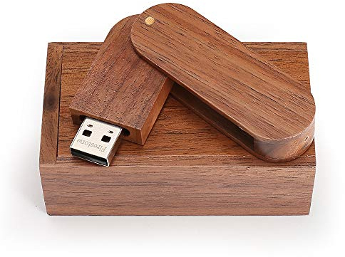 Novelty Wooden USB 2.0 Flash Drive 64GB Data Storage Memory Stick USB Stick Rotate Pendrive with Wooden Box