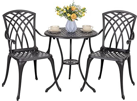 Nuu Garden 3-teiliges Outdoor Bistro Set Bistrotisch Set mit Schirmloch für Terrasse - Aluguss Antik Bronze