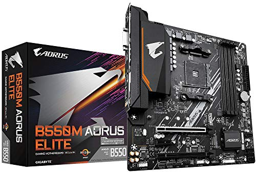 GIGABYTE B550M AORUS Elite Mainboard – AMD Ryzen 5000 CPUs, 5+3 Phasen VRM, bis zu 4733 MHz DDR4, 1xPCIe 4.0 + 1xPCIe 3.0 M.2, 1GbE LAN, USB 3.2 Gen 1