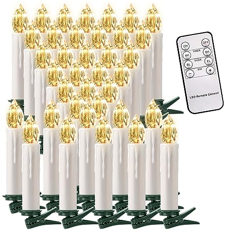 cimetech 12er Christbaumkerzen Kabellos Led Schwebende Kerzen Weihnachtsbaumbeleuchtung Weihnachtskerzen Warmweiß Flammenlose LED Kerzen mit Fernbedienung Timer Weihnachtsbaum Lichterkette