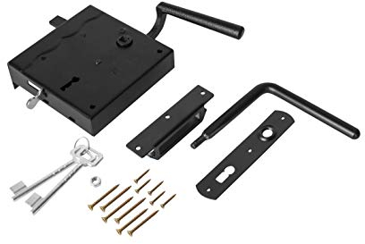 ADGO Schloss für Tür und Tore Schloss Riegel Schloss mit Schlüssel Kastenschloss mit einem Ventil Rechte Tür Schliessblech pulverbeschichtet Stahlgriff Edelstahl Schwarz 100 mm