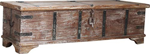GURU SHOP Vintage Holzbox,Holztruhe im Kolonialstil, Couchtisch, Kaffeetisch aus Massivholz - Modell 52, 40x142x40 cm