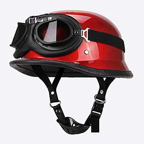 Motorrad Halbhelm Zugelassen Im Deutschen Stil Vintage Jethelm Totenkopfmütze Für Männer Und Frauen Mit Pilotenbrille DOT/ECE Zertifiziert Scooter Crash Retro Moped Unisex Helme,Rot,L