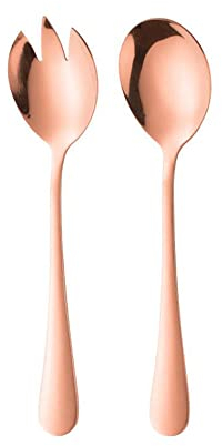 ARFUKA Salad Servers Stainless Steel Salad Spoon Fork Serving Set Salad Mixing Dinner Fork and Spoon Long Handle Salad Server Set Kitchen Cooking Utensil Cutlery Set Rose Gold