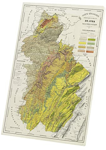 Dekorativ tavla tryckt duk affisch 39 Jura avdelning geologisk karta forntida Frankrike region (60 cm x 92 cm)