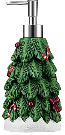 Emibele Seifenspender, 400ml Harz Weihnachtsbaum Spenderflasche | Weihnachtsdeko Flüssigseifenspender Shampoo Spender, Nachfüllbar Pumpflasche Handseifenspender für Küche Badezimmer, Grün