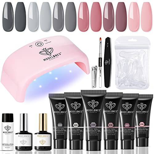 Modelones Polygel Set Poly Gel Nägel 6 Farben Starter Set Komplett mit 20W
