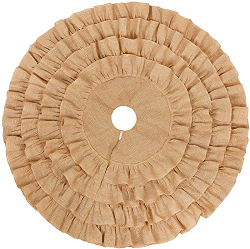 Sackleinen Weihnachten Herbst Baum Rock Boho Rüschen Trim Weihnachtsbaum Kragen Leinen Rustikale Weihnachtsbaum Rock Dekorationen für Bauernhaus Thanksgiving Winter Xmas Party Supplies (Hellbraun, 120