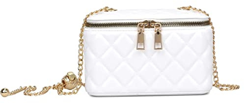 LeahWard Women's MINI Quilted Clutch Bag Patent Chain Strap Purse Pouch Wedding Handbag (White)