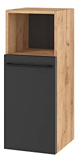 Planetmöbel Badmöbel Badezimmerschrank schmal, Midischrank LUX 30 x 75 x 32 cm, Badschrank Gold Eiche/Anthrazit