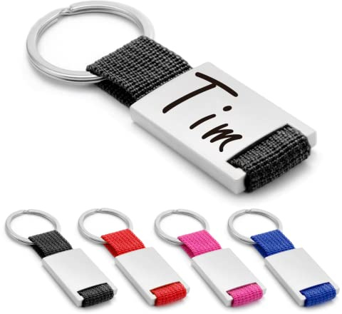 ibera gifts Personalisierter Schlüsselanhänger aus Metal/Polyester - Personalisierte Anhänger Geschenke Mit Gravur für Freund, Freundin, Vatertag, Muttertag, Partner, Mama, Papa