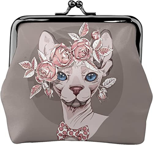 Geldbörse Portemonnaie Sphinx Katze Rose Blume Frauen Mädchen Leder Kiss-Lock-Verschluss Schnalle Geldbörse Kleingeldbeutel