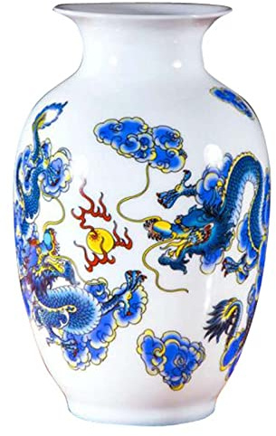 ZEALMAX Vase en céramique de style chinois, vase à fleurs décoratif pour bureau à domicile, décoration de table, vase de centre de table, C